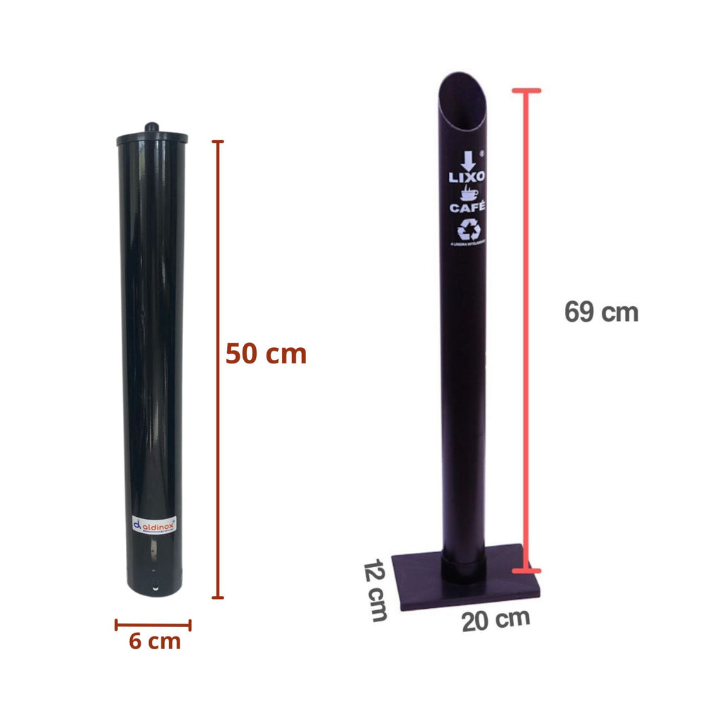 Kit 1 Dispenser Esmaltado Preto Café 50ML + 1 Coletor Individual Café 50ml