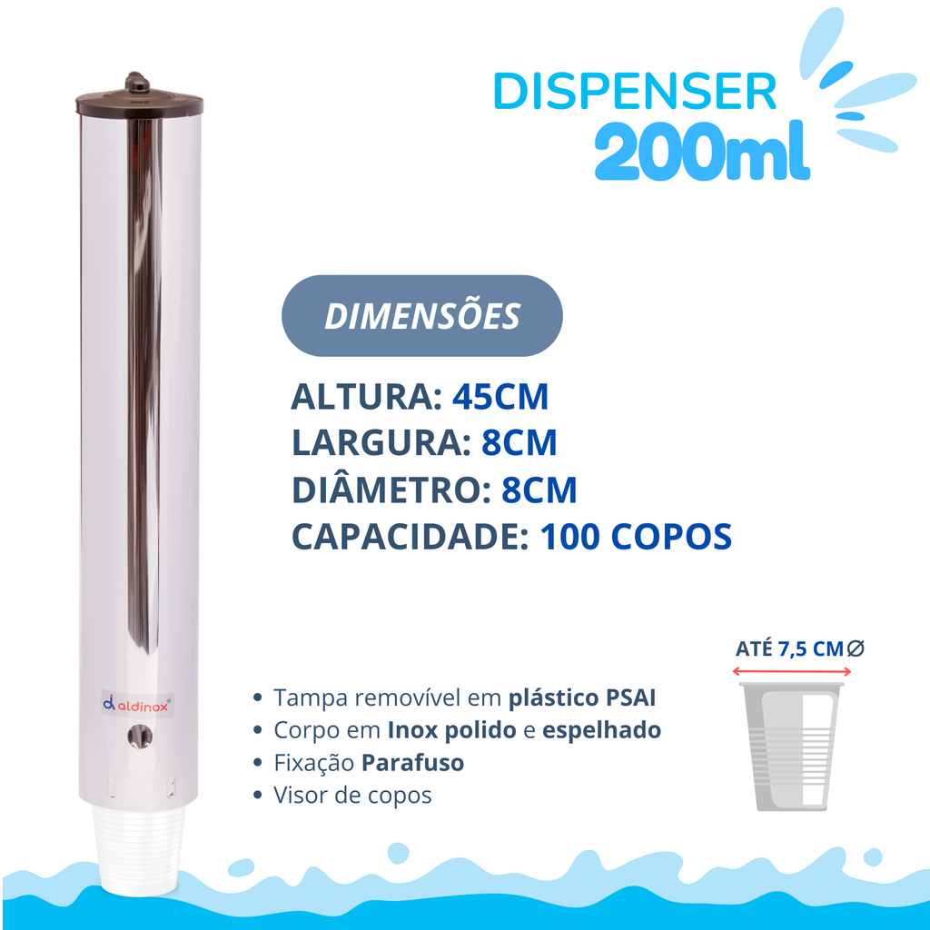 Kit Coringa Dispenser Inox Água 200ML