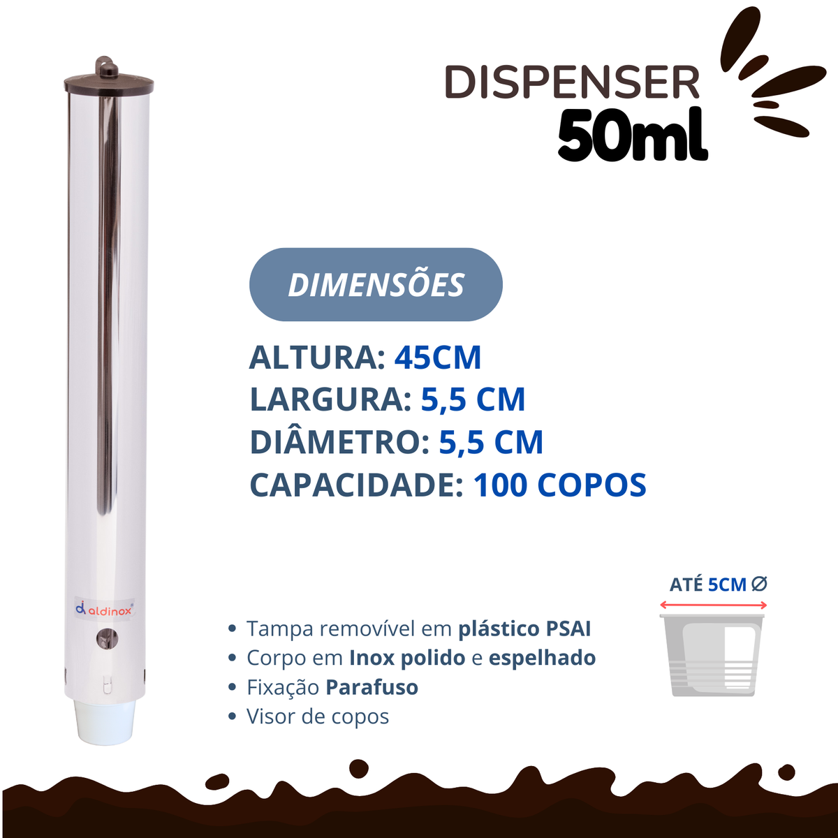 Dispenser Redondo Inox Café 50ML