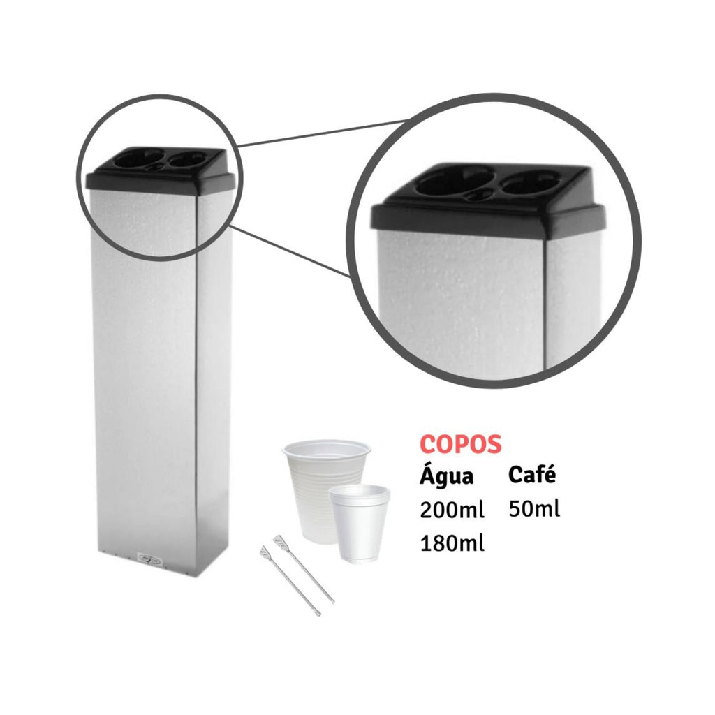 Kit 1 Coletor Conjugado Água e Café + 1 Dispenser Esmaltado Preto 200ML + 1 Dispenser 50ML