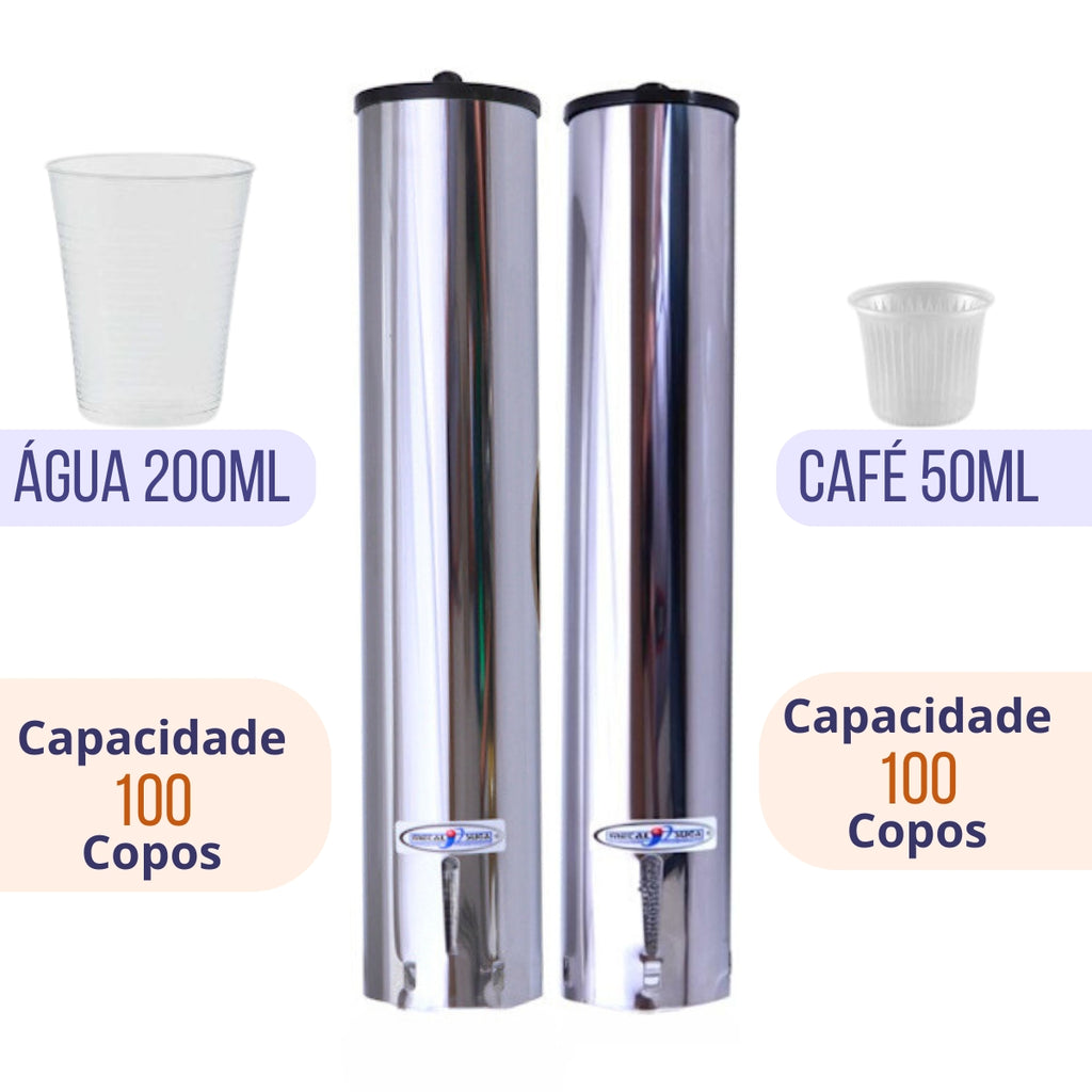 Kit 1 Dispenser Redondo 200ml Inox + 1 Dispenser Redondo 50ml Inox