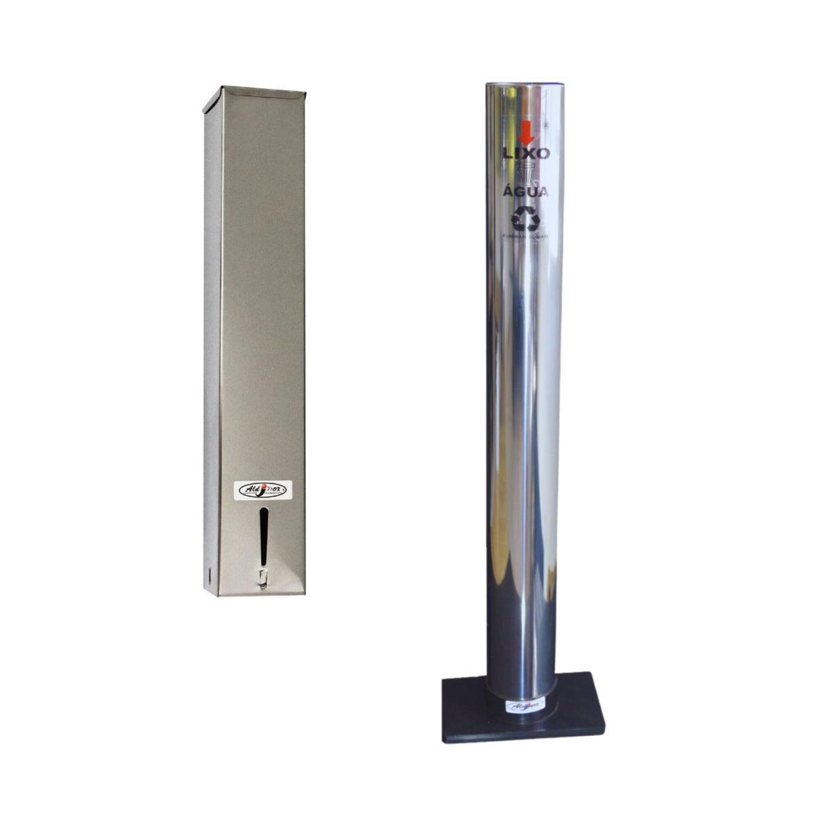 Kit Dispenser Quadrado Inox Água 200ml + Coletor Inox Individual Água
