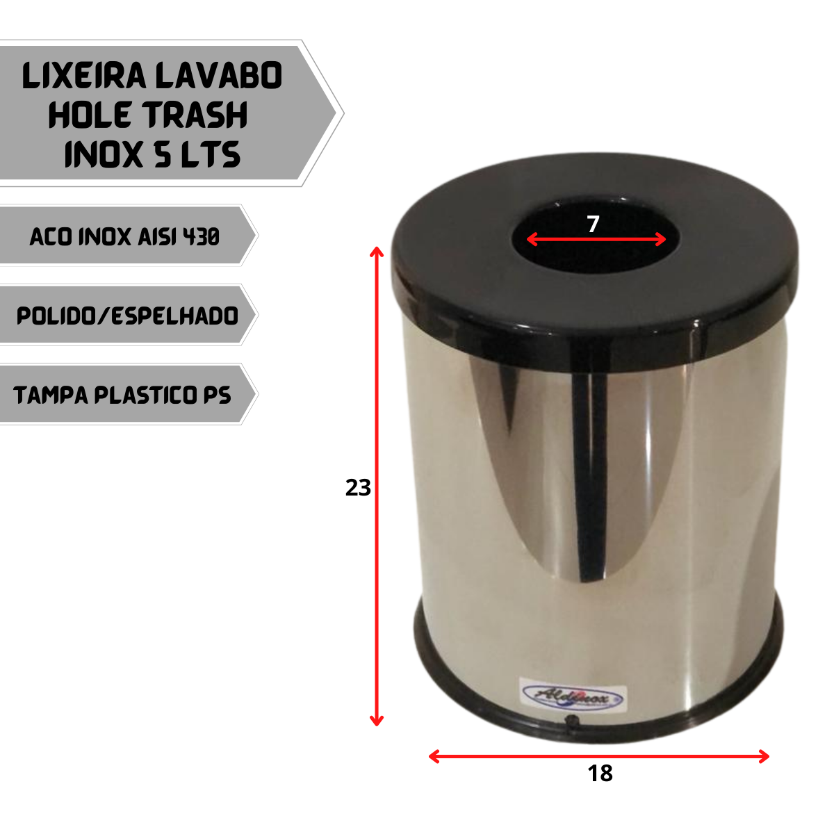Lixeira Inox Para Lavabo Aro Anti Inseto Hole Trash 5L