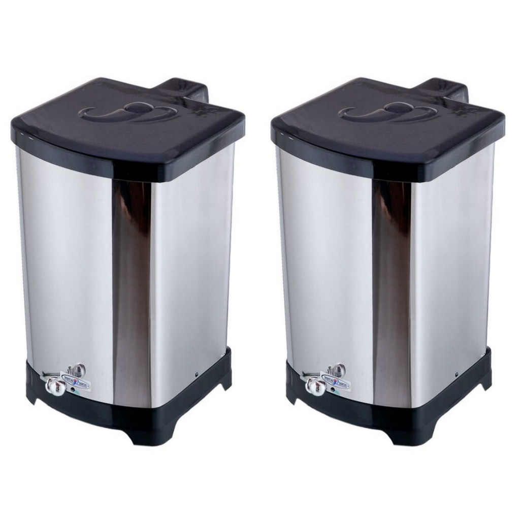 Kit 2 Lixeiras Quadradas C/ Pedal Esfera 20L Inox