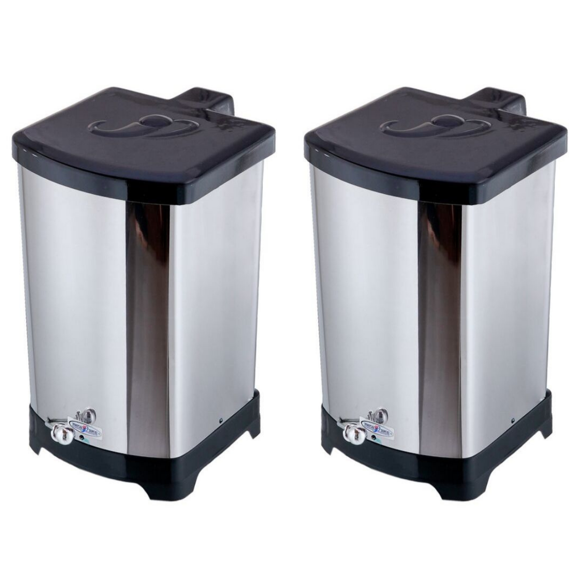 Kit 2 Lixeiras Quadradas C/ Pedal Esfera 20L Inox
