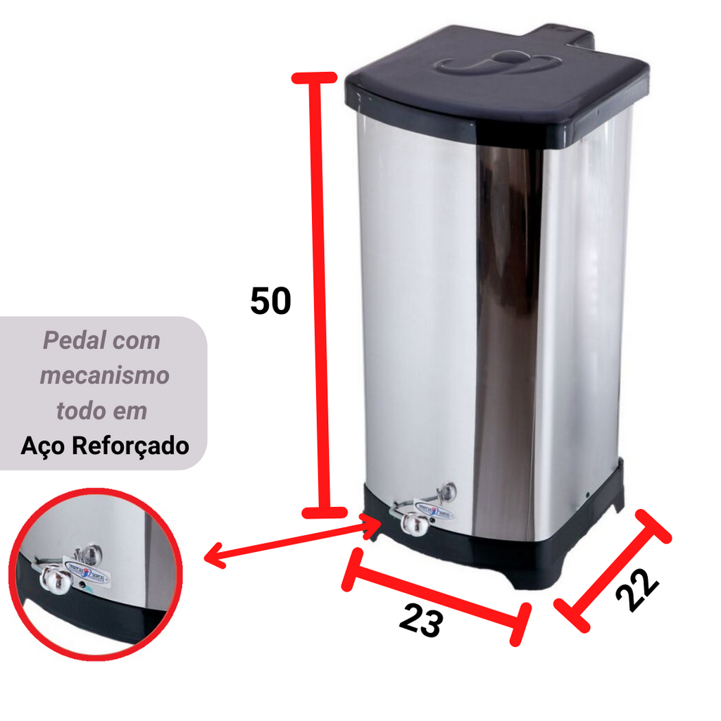 Lixeira Quadrada C/ Pedal Esférico 25L