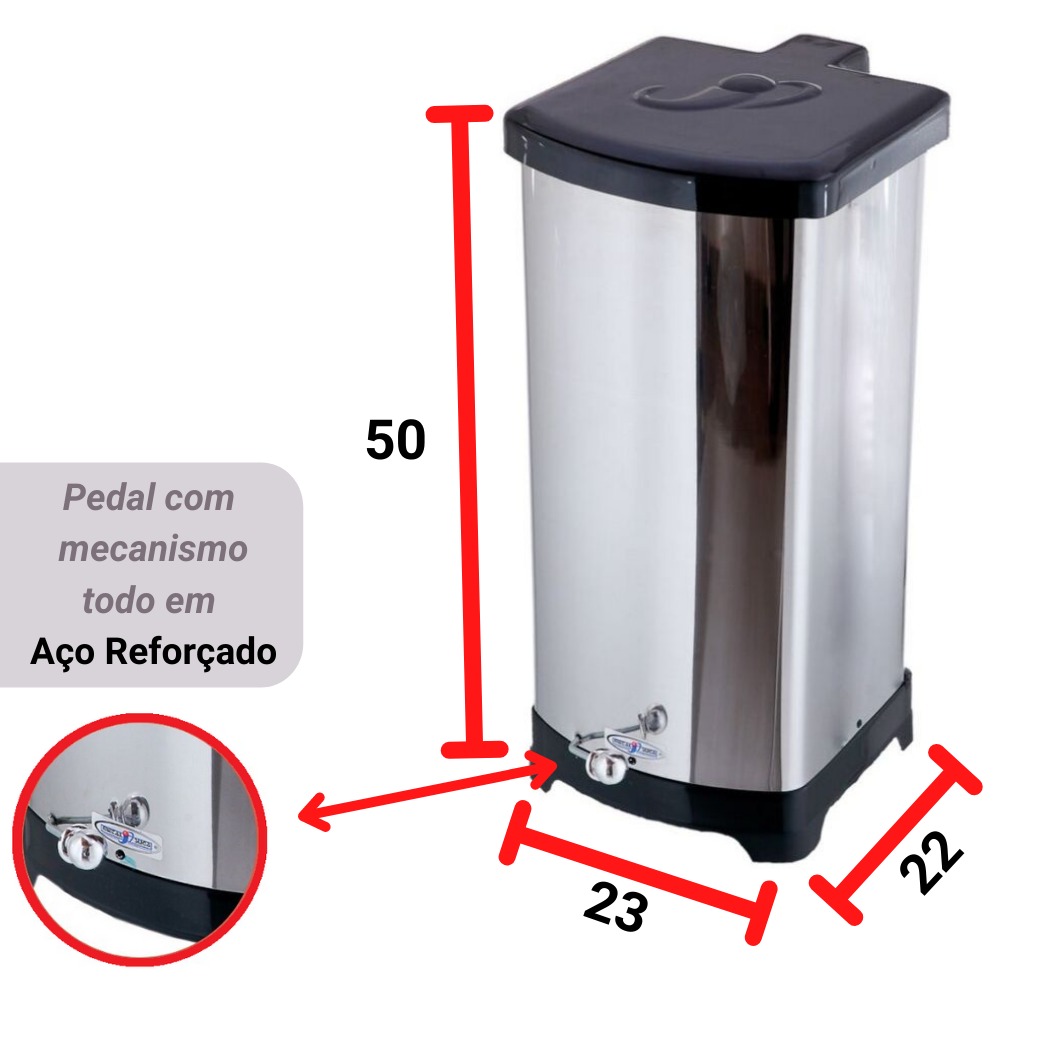 Lixeira Quadrada C/ Pedal Esférico 25L