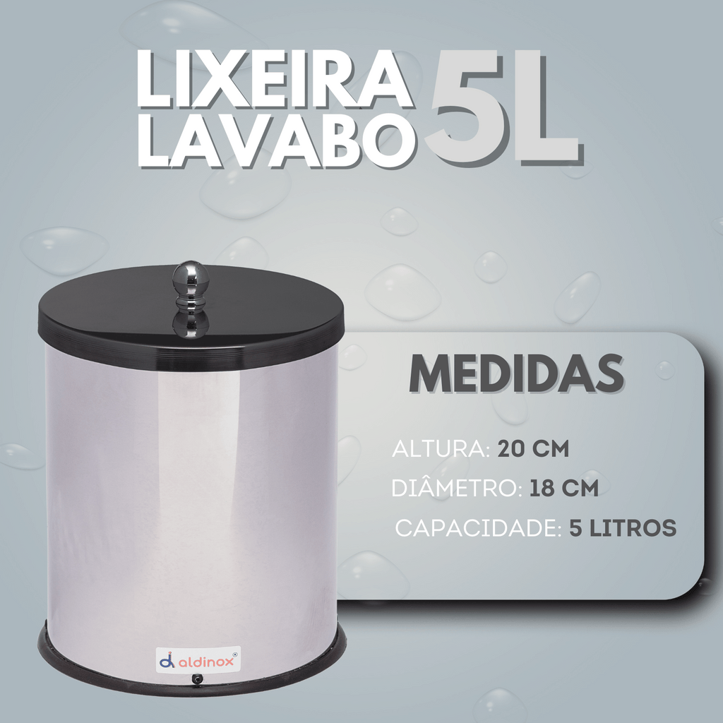 Lixeira Lavabo 5L Inox C/ Tampa Plástica