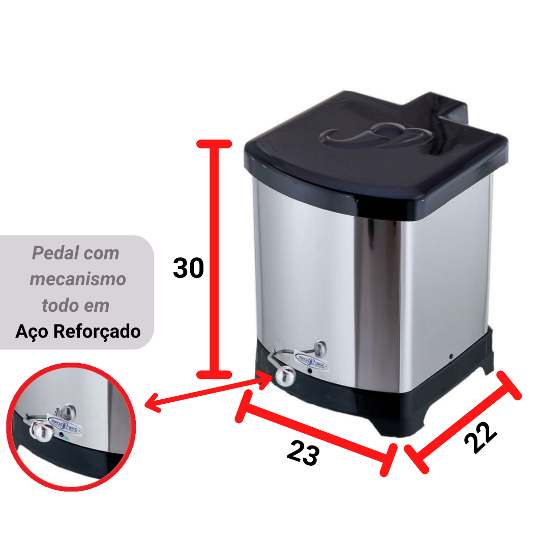 Lixeira Quadrada C/ Pedal Esférico 15L