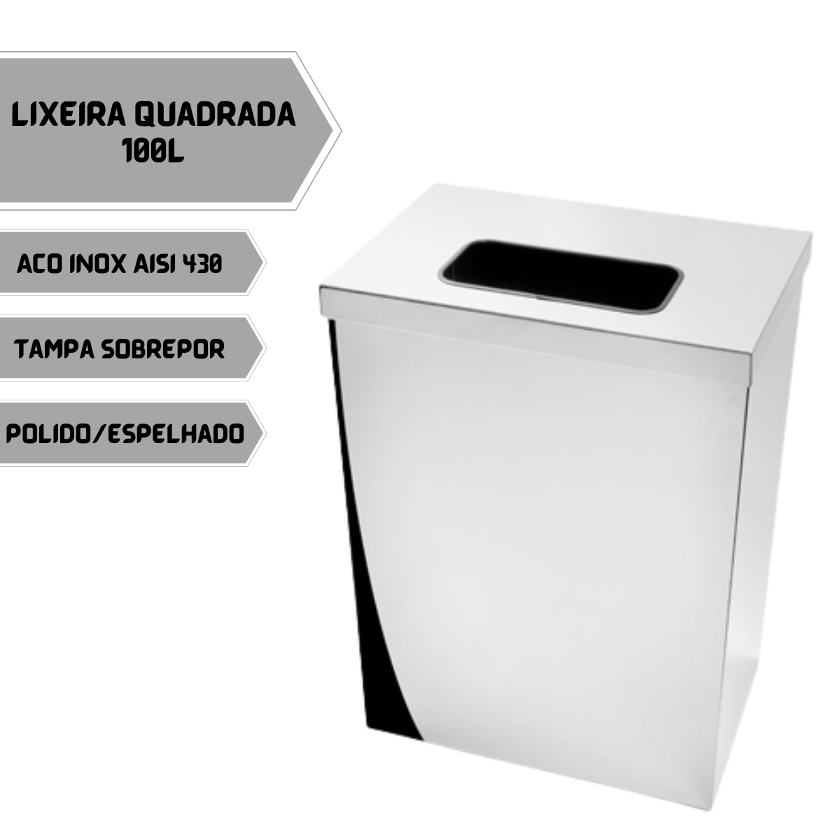Lixeira Quadrada Abertura Superior 100L