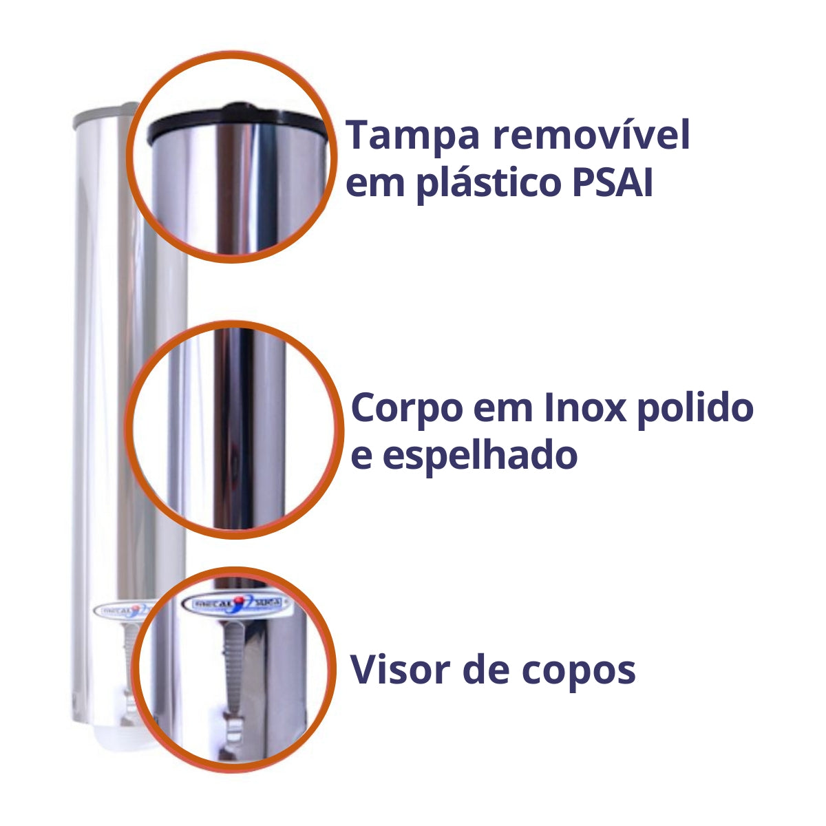 Kit 1 Coletor Individual Água PVC + 1 Dispenser Redondo 200ml Inox