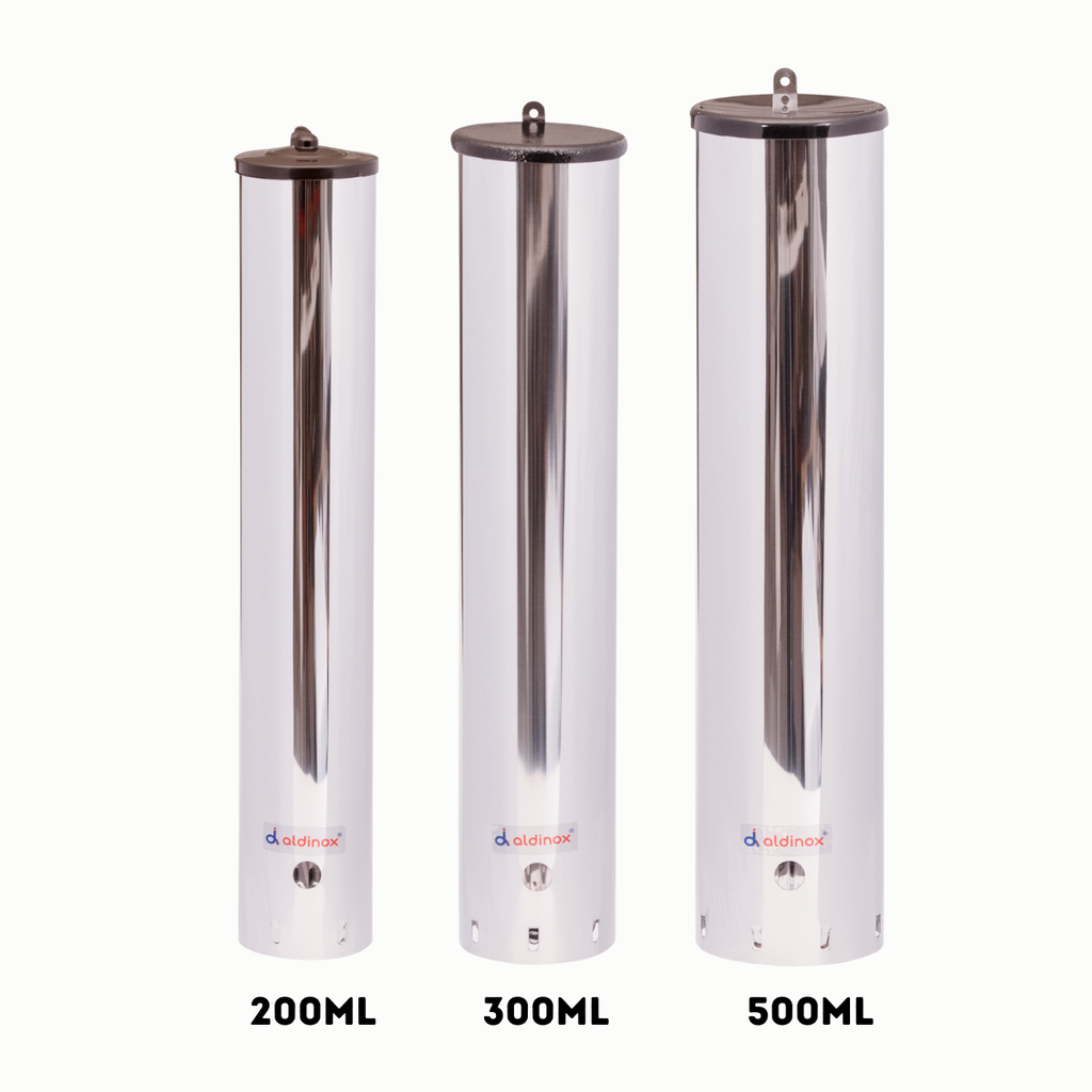 Kit Dispenser Redondo Inox 200ml + Dispenser 300ml + Dispenser 500ml