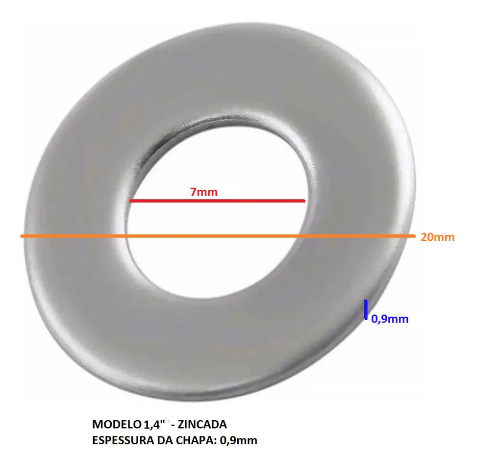 Arruela Zincada 1/4" - 100 Peças