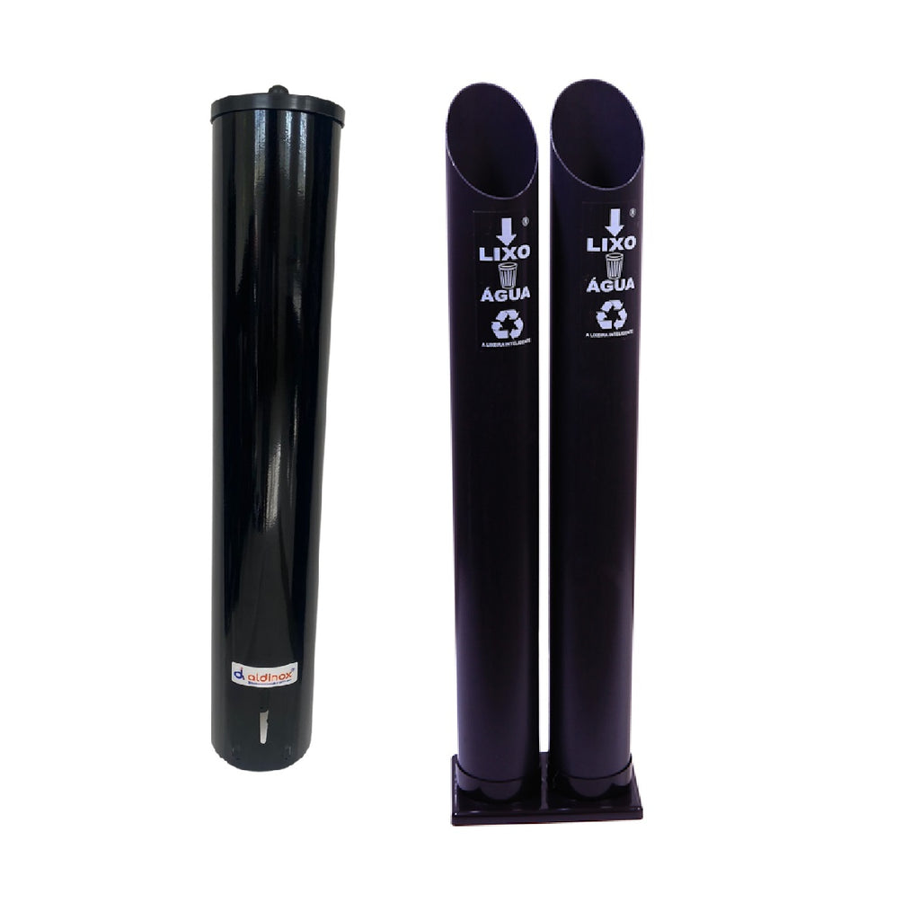 Kit 1 Dispenser Esmaltado Preto Água 200ML + 1 Coletor Duplo Água 200ml
