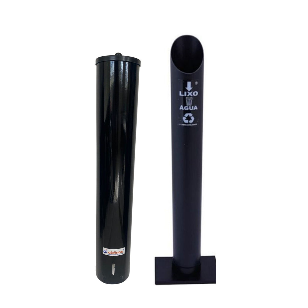 Kit 1 Dispenser Esmaltado Preto Água 200ML + 1 Coletor Individual Água 200ml