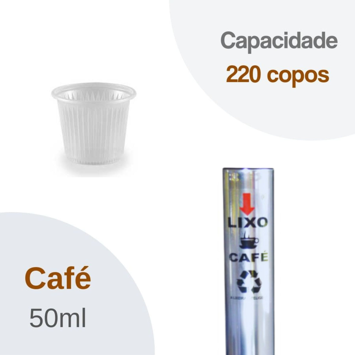 Kit Dispenser Quadrado Inox Café 50ml + Coletor Inox Individual Café