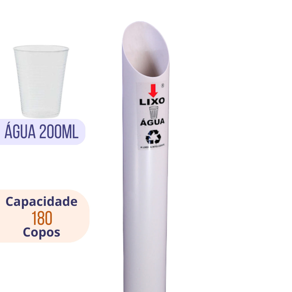 Kit 1 Coletor Individual Água PVC + 1 Dispenser Redondo 200ml Inox