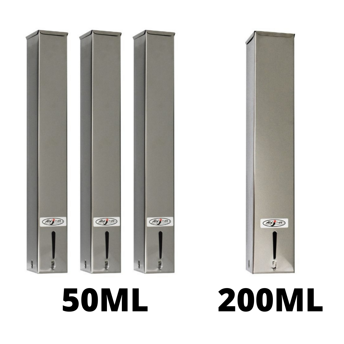 Kit 3 Dispensers Quadrado 50ml Inox + 1 Dispenser Quadrado 200ml Inox