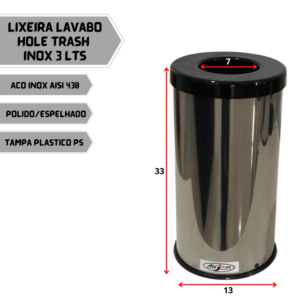 Lixeira Inox Para Lavabo Aro Anti Inseto Hole Trash 3L