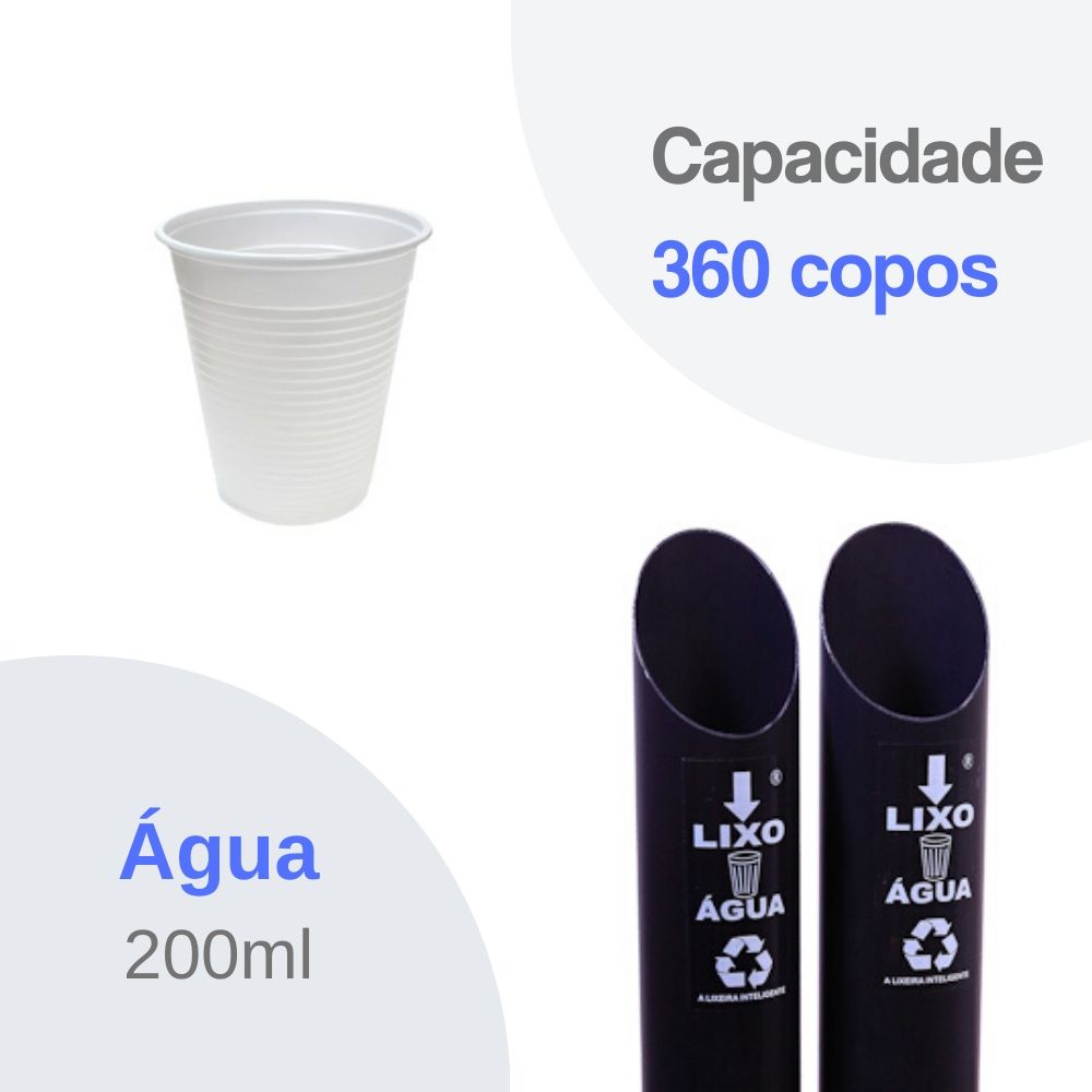 Kit 1 Dispenser Esmaltado Preto Água 200ML + 1 Coletor Duplo Água 200ml