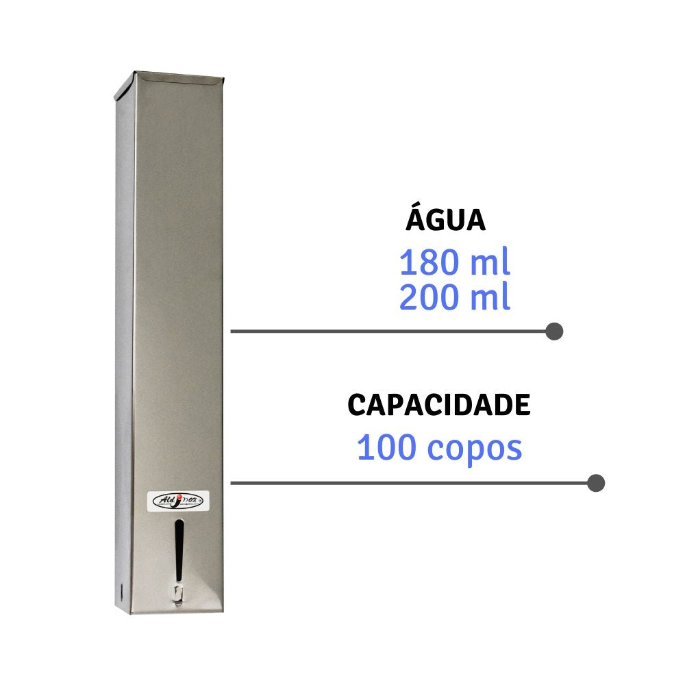 Kit Dispenser Quadrado Inox Água 200ml + Coletor Inox Individual Água