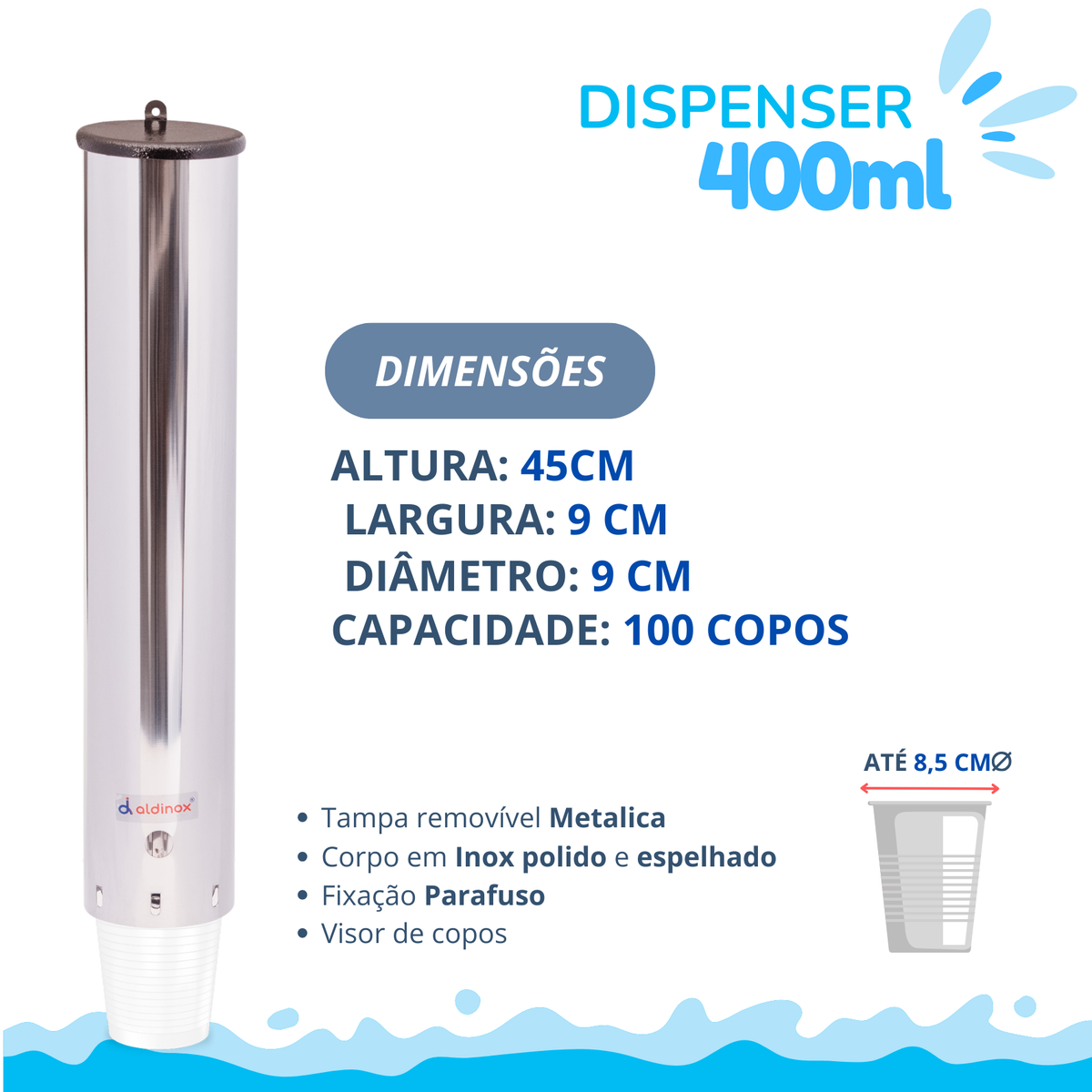 Dispenser Redondo Inox Água 400ML