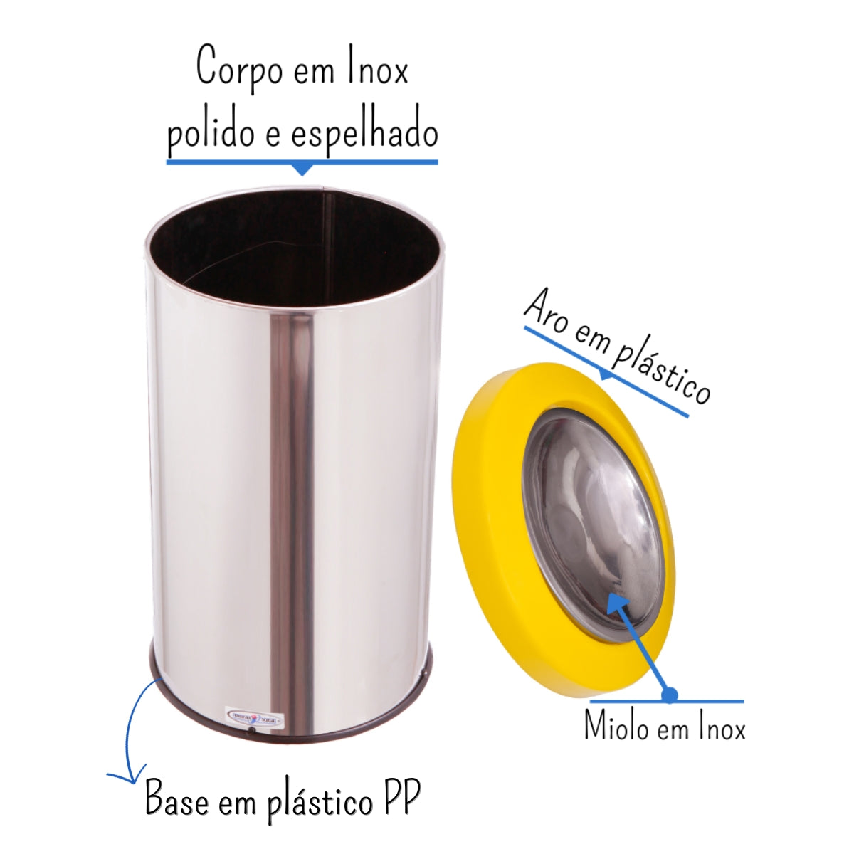 Lixeira Redonda Flip Top Aro Plástico Miolo Inox 20L
