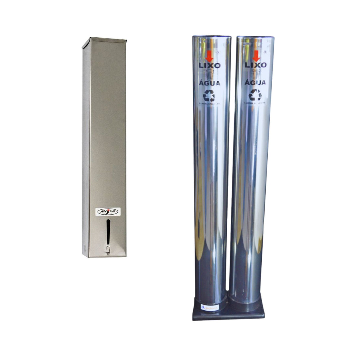 Kit Dispenser Quadrado Inox Água 200ml + Coletor Inox Duplo Água