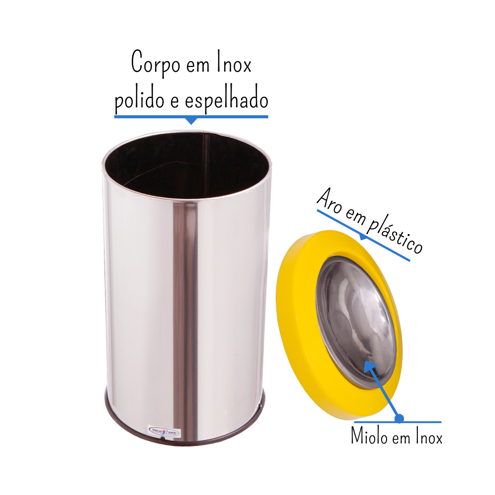 Lixeira Redonda Flip Top Aro Plástico Miolo Inox 30L