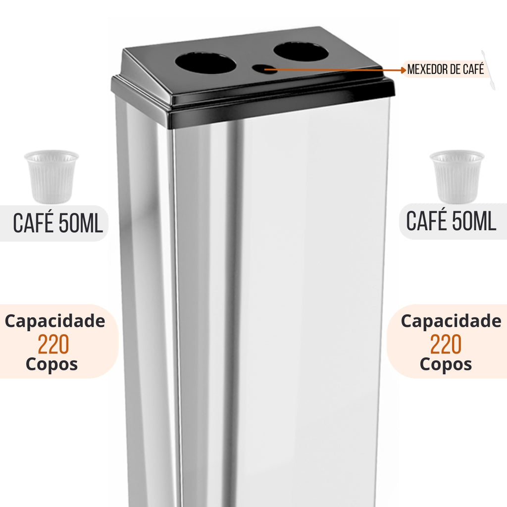 Coletor Copo Descartável Conjugado Inox Café 50ml