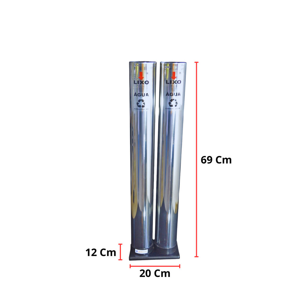 Kit Dispenser Redondo Inox Água 200ML + Coletor Inox Duplo Água