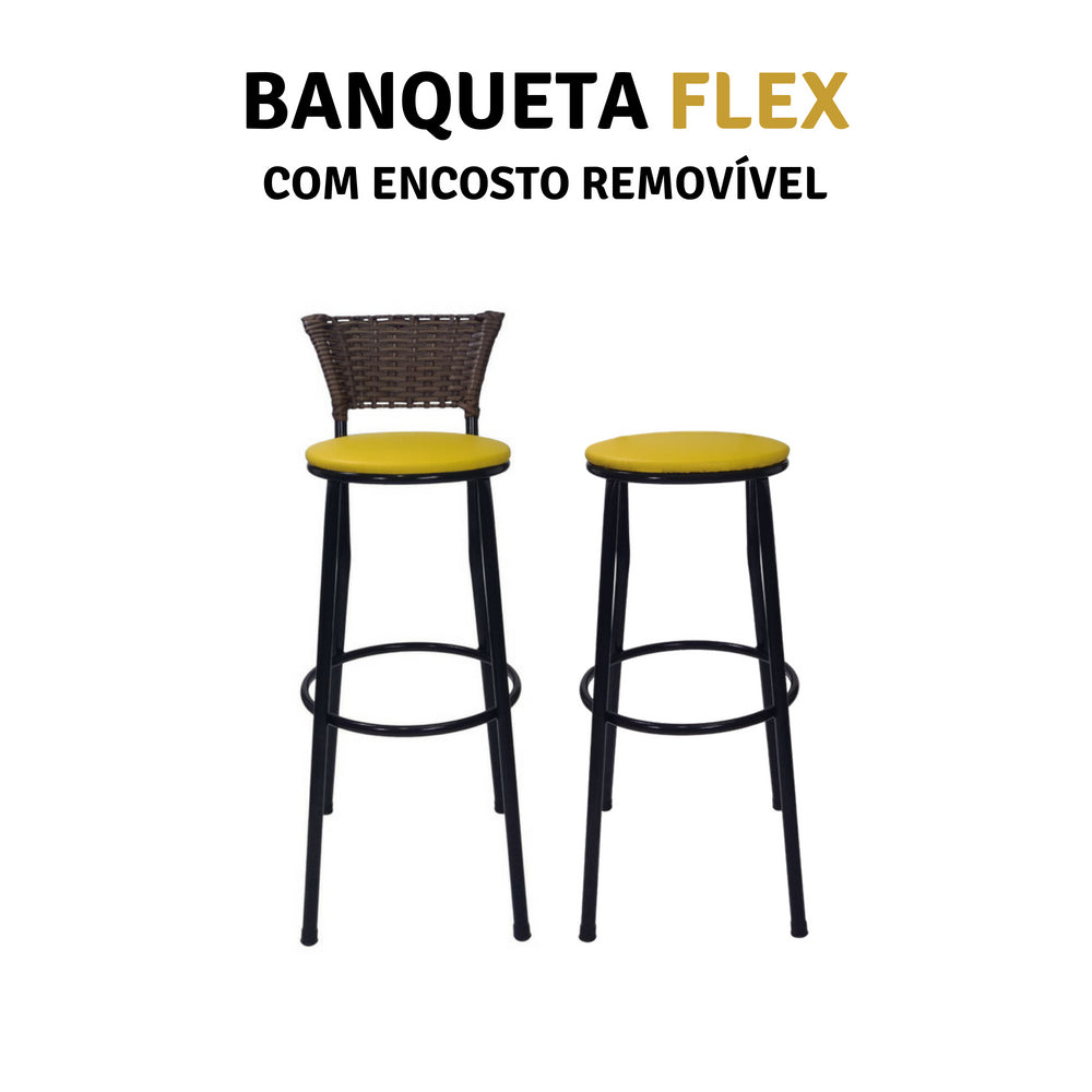 Kit 2 Banqueta Alta Flex Encosto Em Junco