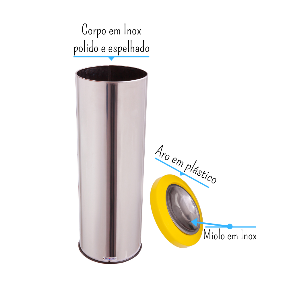 Lixeira Redonda Flip Top Aro Plástico Miolo Inox 30L