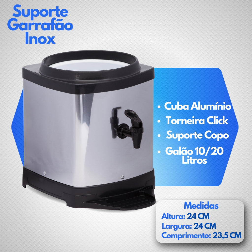 Suporte Inox Cuba de Alumínio para Galão de Água 10 e 20lts