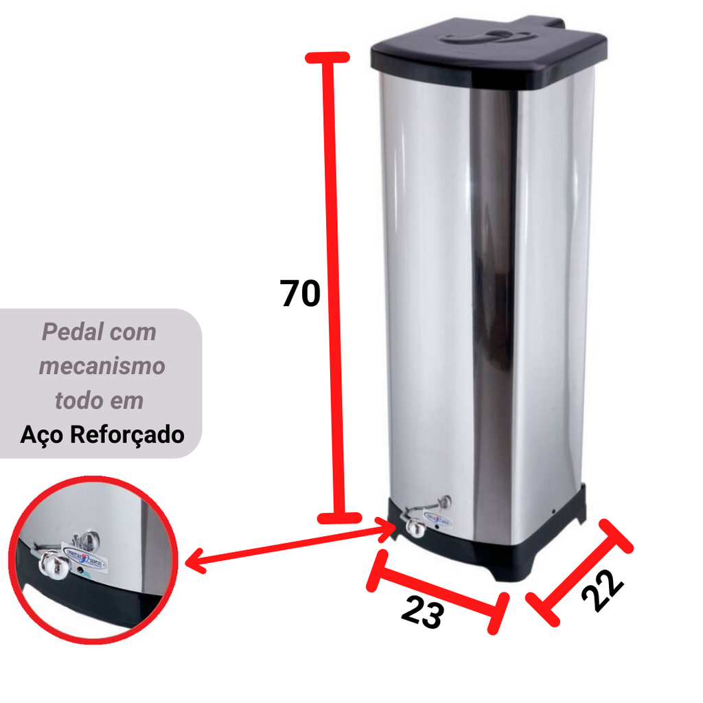 Lixeira Quadrada C/ Pedal Esférico 30L