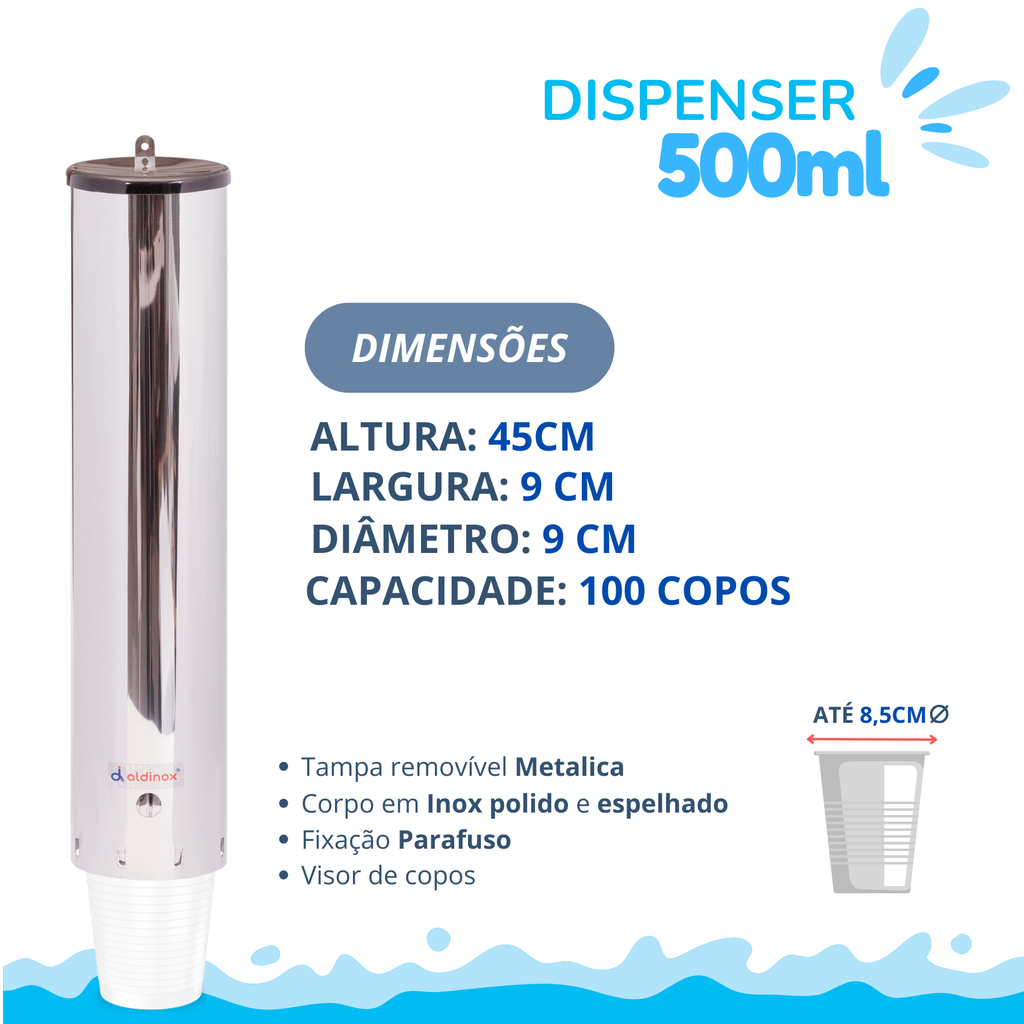 Dispenser Redondo Inox Água 500ML