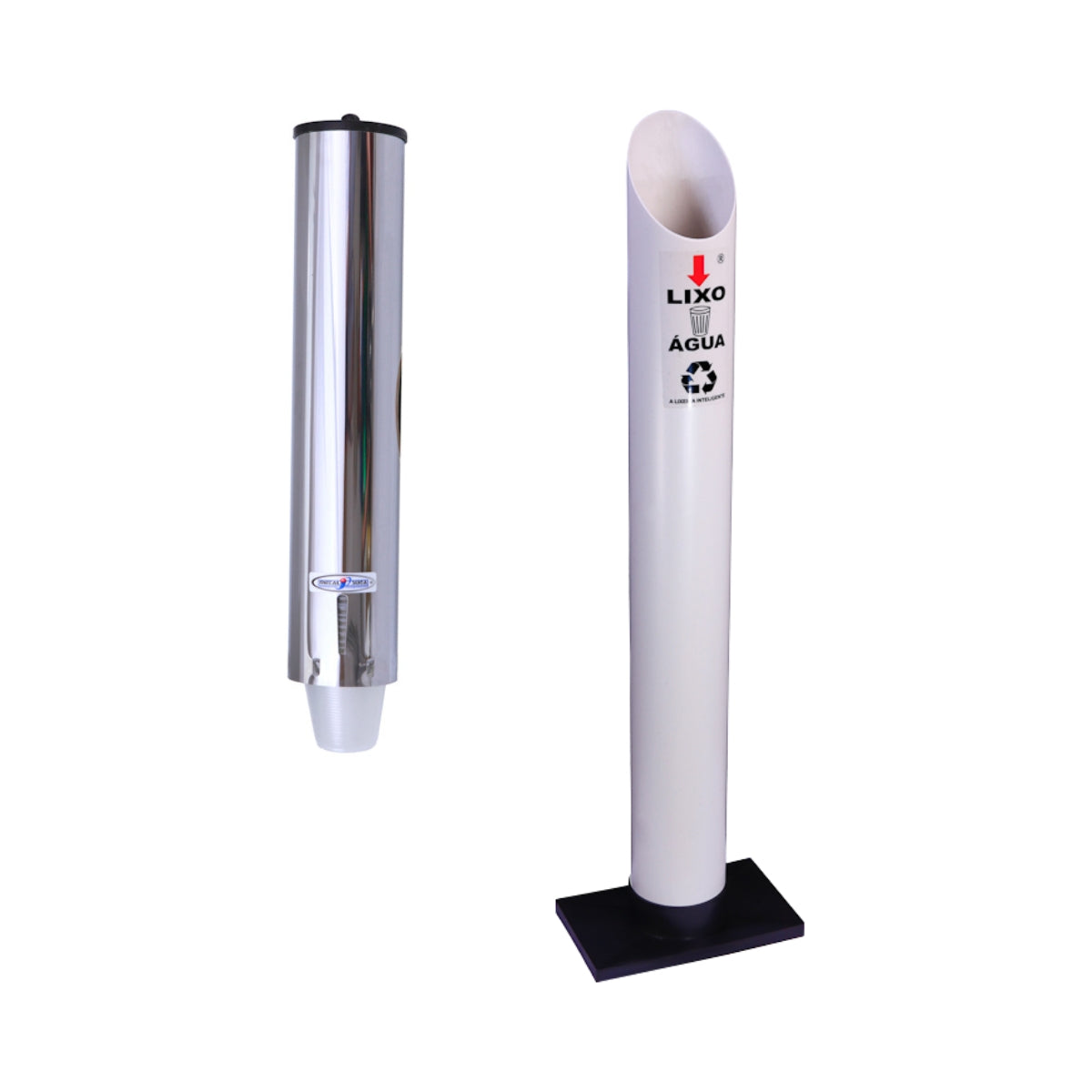Kit 1 Coletor Individual Água PVC + 1 Dispenser Redondo 200ml Inox