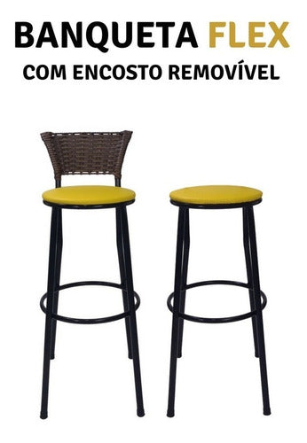 Banqueta Alta Flex Encosto Em Junco