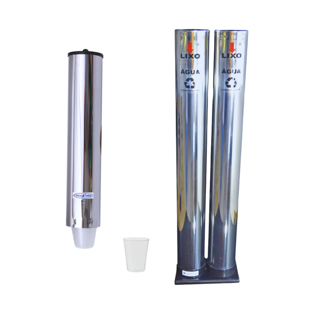 Kit Dispenser Redondo Inox Água 200ML + Coletor Inox Duplo Água