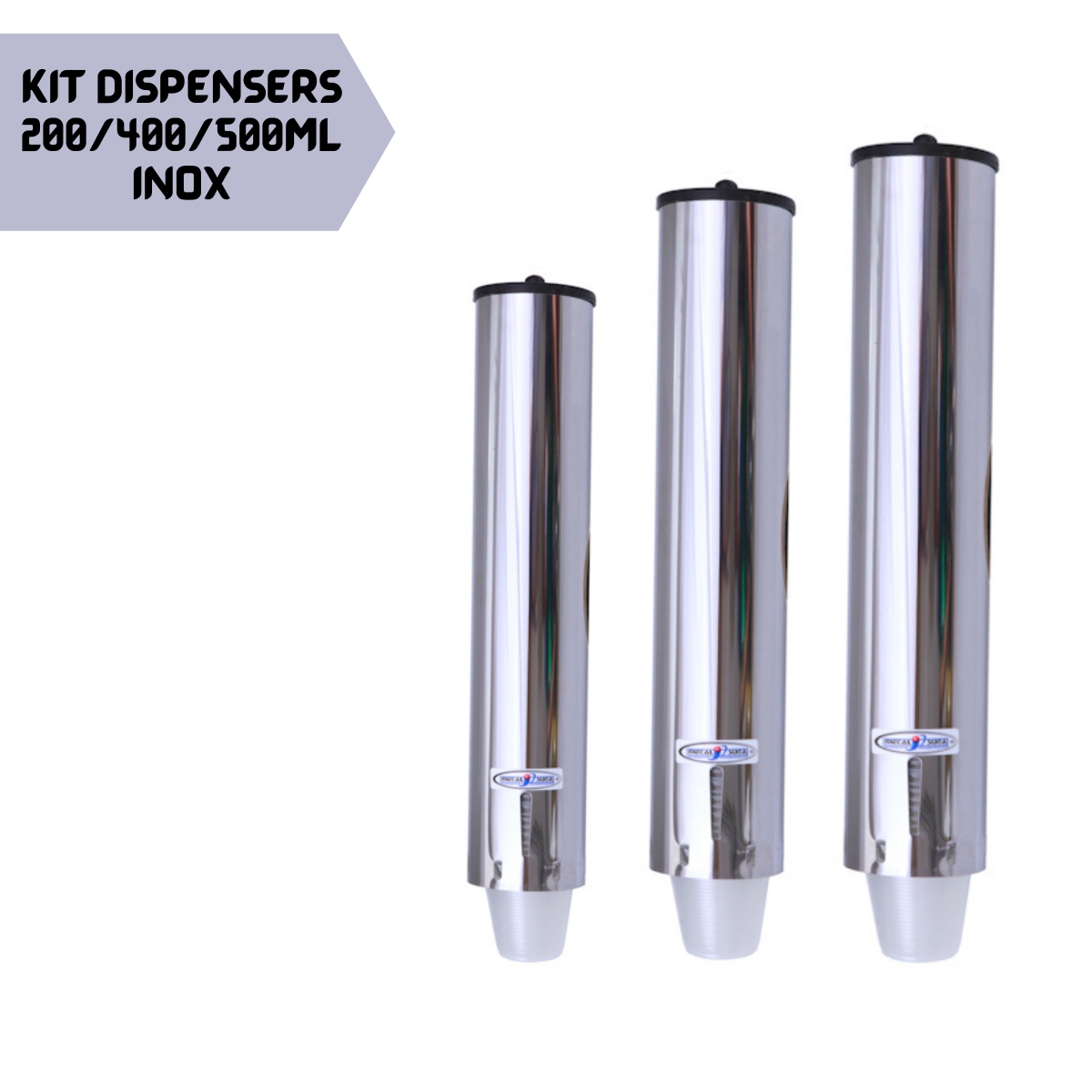 Kit Dispenser Redondo 200/400/500ml Inox