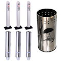 Kit 3 Coletores Individuais Água PVC + 3 Dispensers Redondos 200ml Inox + 1 Porta Guarda Chuvas
