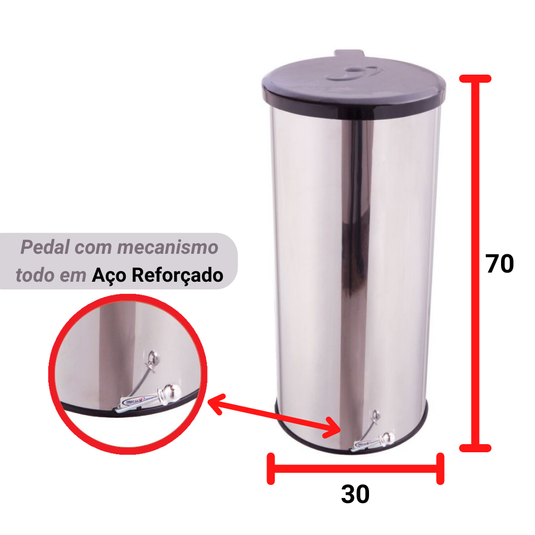 Lixeira Redonda C/ Pedal Esférico 50L