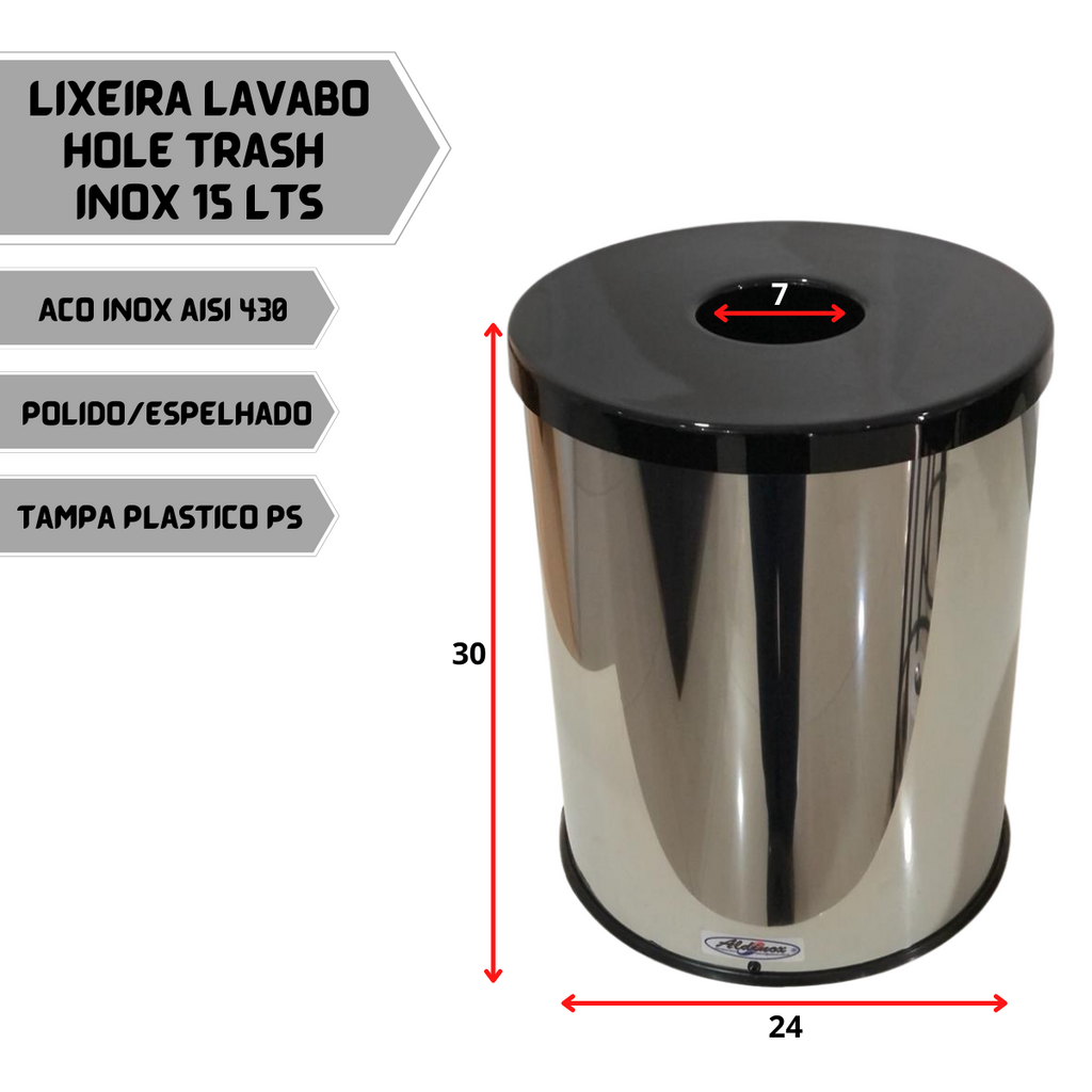 Lixeira Inox Para Lavabo Aro Anti Inseto Hole Trash 15L