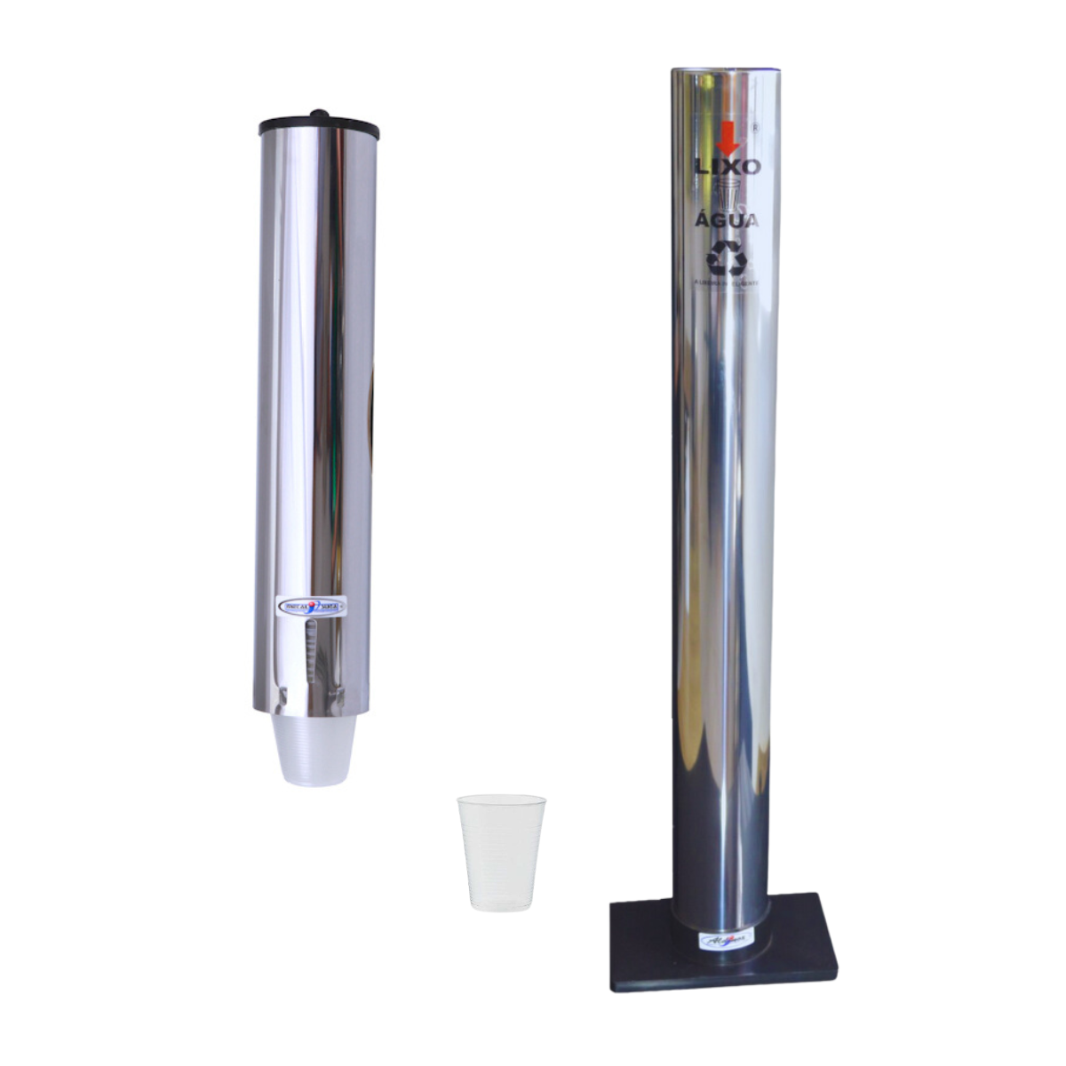Kit Dispenser Redondo Inox Água 200ML + Coletor Inox Individual Água