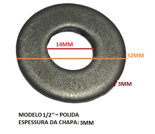 Arruela Polida 1/2" - 20 Peças