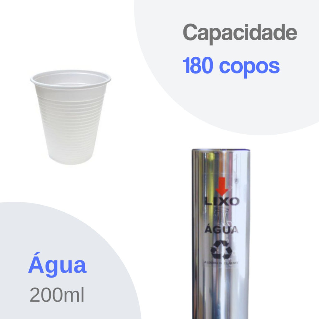 Kit Dispenser Quadrado Inox Água 200ml + Coletor Inox Individual Água