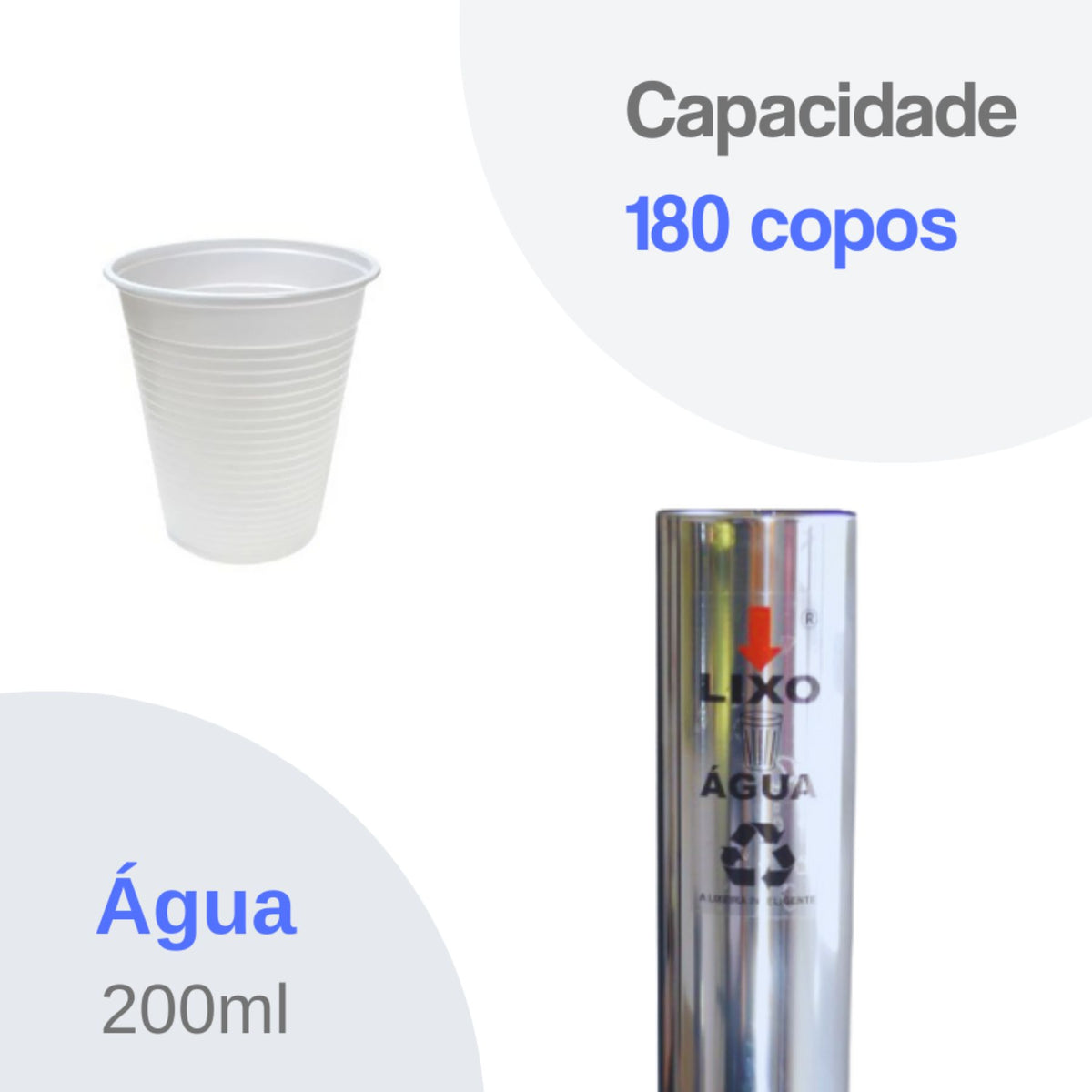 Kit Dispenser Quadrado Inox Água 200ml + Coletor Inox Individual Água