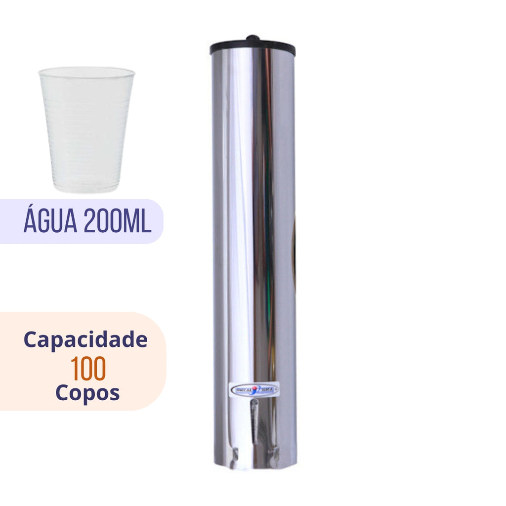 Kit 1 Coletor Individual Água PVC + 1 Dispenser Redondo 200ml Inox