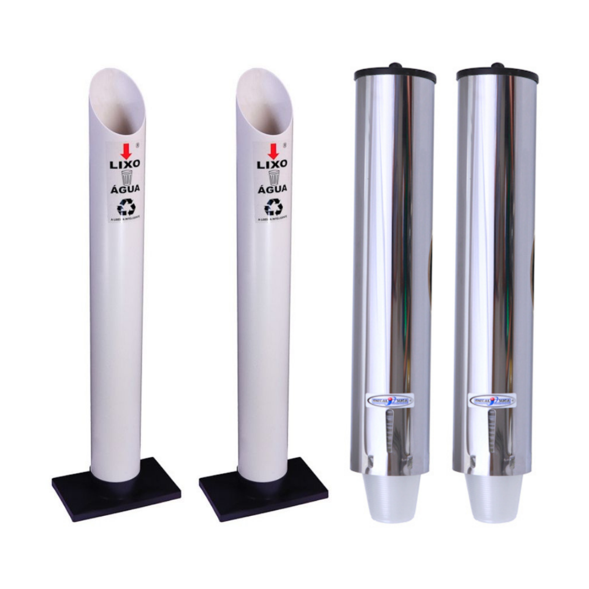 Kit 2 Coletores Individuais Água PVC + 2 Dispensers Redondos 200ml Inox