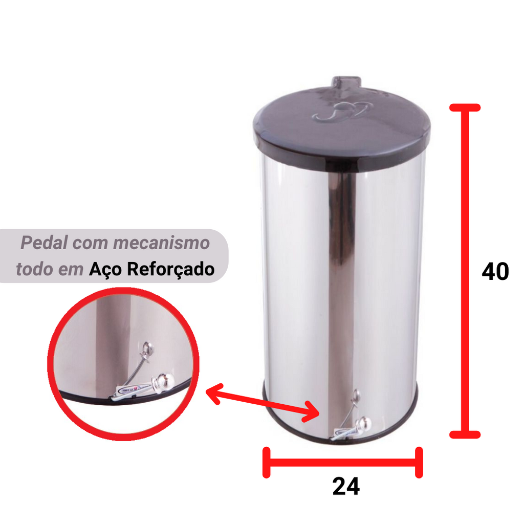 Lixeira Redonda C/ Pedal Esférico 20L